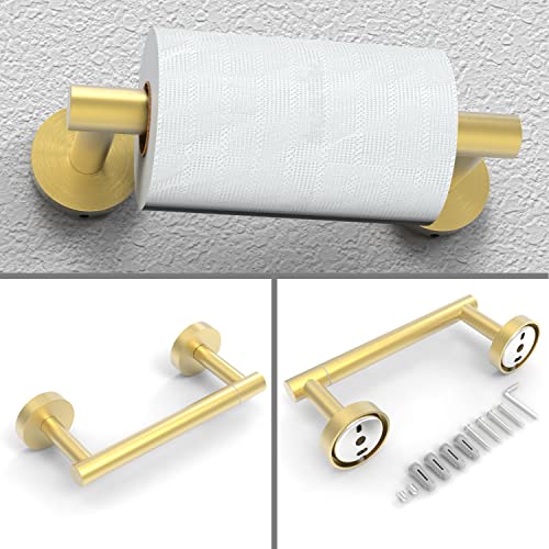 RARXTR Gold Toilet Paper Holder & Towel Ring SUS304 Stainless Steel 2pc Bathroom Hardware Set with Double Post Pivoting Toilet Paper Roll Holder Wall Mount & Bathroom Towel Holder Set - color: Brushed Gold, size: 2-Piece