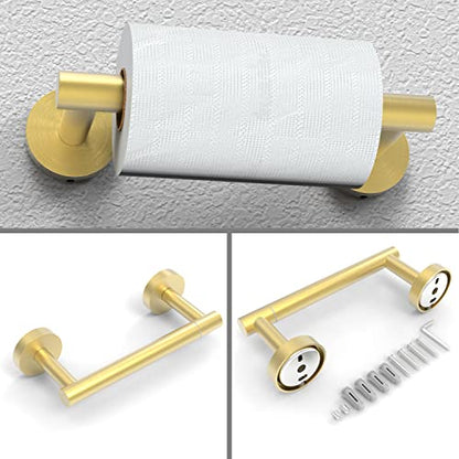 RARXTR Gold Toilet Paper Holder & Towel Ring SUS304 Stainless Steel 2pc Bathroom Hardware Set with Double Post Pivoting Toilet Paper Roll Holder Wall Mount & Bathroom Towel Holder Set - color: Brushed Gold, size: 2-Piece