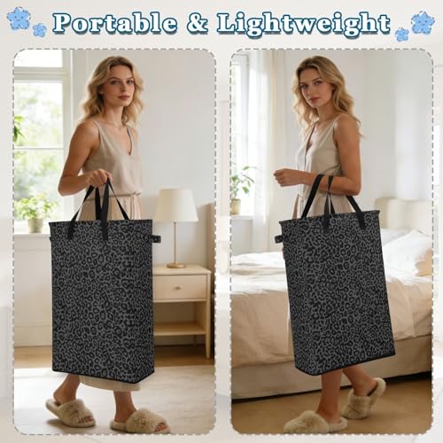 Gray Leopard Cheetah Laundry Hamper Dirty Clothes Laundry Basket Bin for Bedroom Bathroom with Handles Slim Tall Collapsible Waterproof Freestanding 48L - color: Gray Leopard Cheetah