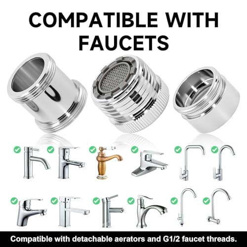3-Piece Faucet to Garden Hose Adapter Kit, Solid Brass Sink Faucet Connector with Aerator for Kitchen & Bathroom, Fits G1/2", 55/64", 15/16" Faucets to 3/4" GHT Hose, Includes Washers & Tape