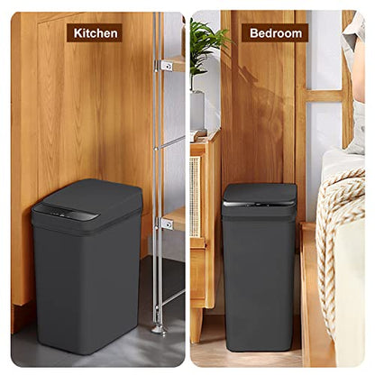 Touchless Bathroom Trash Can - 2.5 Gallon Smart Trash Can Sensor Motion | Skinny Trash Bin with Lid - Electric, Narrow, Plastic, Auto Open - Small Slim Automatic Garbage Can ( Black ) - color: Black, size: 2.5 Gal