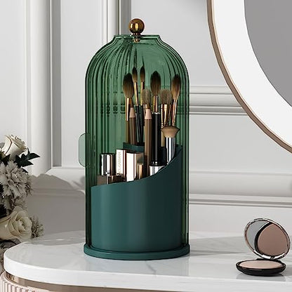 YOOLENS Makeup Brush Holder with Lid 360 Rotating Clear Dustproof Make Up Organizers for Vanity Bathroom Countertop, Green - color: Green