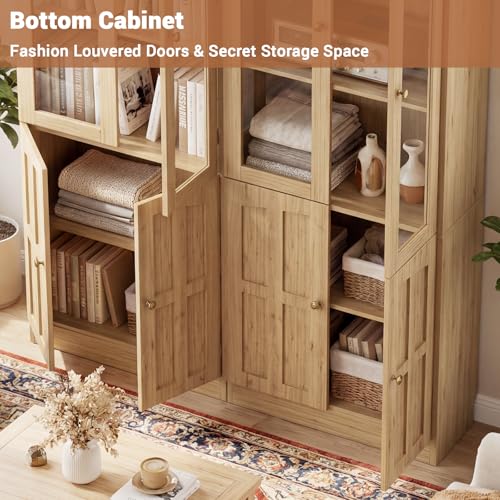 Cyclysio Kitchen Pantry Cabinet, 80" Wood Pantry Storage Cabinet with Doors and Adjustable Shelves, Kitchen Cabinet with Thickened Top Panel, Tall Cabinet for Livingroom, Pantry, Bathroom, Natural - color: Natural