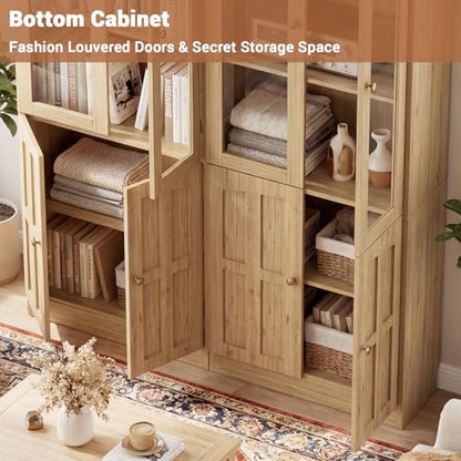 Cyclysio Kitchen Pantry Cabinet, 80" Wood Pantry Storage Cabinet with Doors and Adjustable Shelves, Kitchen Cabinet with Thickened Top Panel, Tall Cabinet for Livingroom, Pantry, Bathroom, Natural - color: Natural
