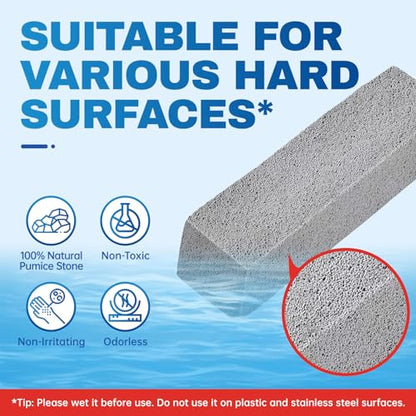 Vacplus Toilet Brush, 4 Pack, 100% Pumice Stone, Long Handle | Toilet Bowl Cleaner, Pool, Bathroom Sink, Removes Limescale Rust - color: Gray(2x Efficiency), size: 4 Count (Pack of 1)