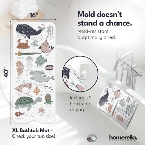homerella Bathtub Mat Non Slip Kids 40x16 Baby Bath Mat Non Slip Anti Mold | 100% BPA Free, Non Toxic, Mildew Resistant, Machine Washable, Extra Long Kids Bath Mat for Tub Non Slip, Toddler Bath Mat - color: Earthy Underwater Abc, size: 40" x 16" (Rectang
