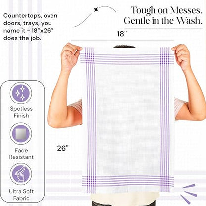 Lavender and White Kitchen Towels 12 Pack, 16x26 Inch, 100% Cotton Waffle Weave, Super Absorbent, Quick Dry, Soft & Durable Dish Towels for Drying, Cooking, Cleaning Tasks - color: Lavender, White, style: 12 Pack