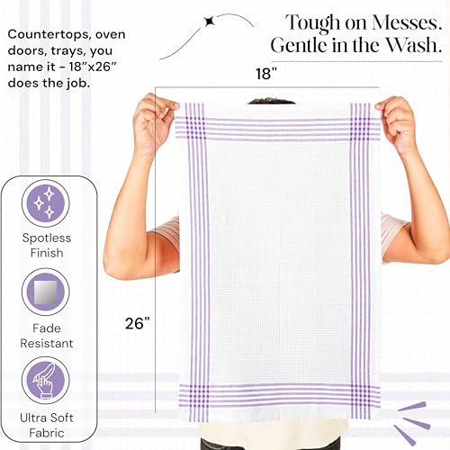 Lavender and White Kitchen Towels 12 Pack, 16x26 Inch, 100% Cotton Waffle Weave, Super Absorbent, Quick Dry, Soft & Durable Dish Towels for Drying, Cooking, Cleaning Tasks - color: Lavender, White, style: 12 Pack