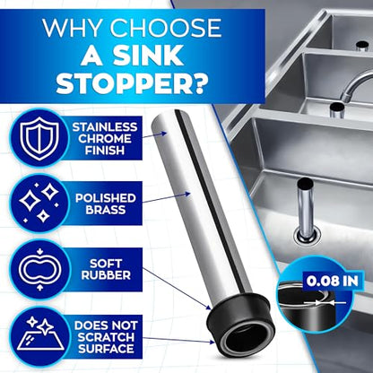 Bar Sink Stopper 3 Pack, Stainless Steel Overflow Pipe Tube 7.48 In | Fits 1.75 Inch Bar, Bathroom and Kitchen Sink Drains | Commercial 3 Compartment Sink Plugs, Removable Rubber Drain Stoppers - style: 3 Pack