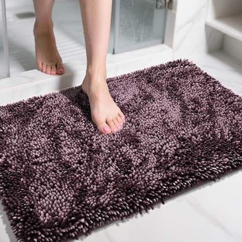 Yimobra Large Bathroom Rug Non Slip 36x24 Inch, Extra Thick Soft Absorbent Chenille Bath Mat, Machine Washable Bath Rugs for Bathroom Floor, Tub and Shower, Home Decor Accessories, Purple Grey - color: Purple Grey, size: 36" X 24"