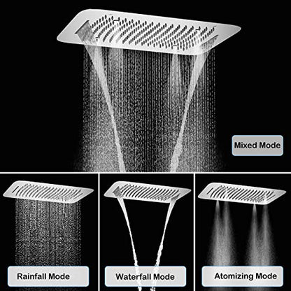 16 X 24 inch Shower Faucet Set Complete Multifunctional Shower System With 3 Function Ceiling Rainfall Shower Head Thermostatic Mixer Valve Shower Body Jet And High Pressure Handheld, Chrome - color: Chrome