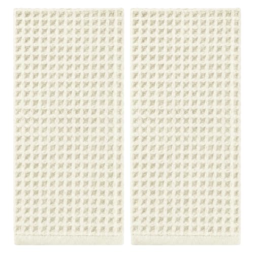 2Pcs Waffle Hand Towels for Bathroom, Cotton Waffle Weave Towels Set | 13'' x 29'' Quick Dry Bathroom Towel Set, Soft Lint Free, Absorbent Waffle Kitchen Towels, Beige Decor - color: Off-white
