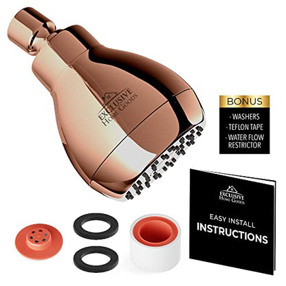 High Pressure Shower Head - Powerful Deluxe Bathroom Showerhead with Strong Spray Stream and Small Silicone Nozzles - Universal Fit Works with High and Low Water Flow Showers 1.8 GPM - Rose Gold - color: Rose Gold, size: 1.8 GPM