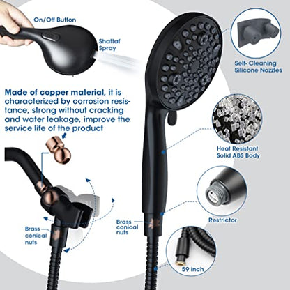 Shower Head with Handheld,High Pressure, 10 Spray Modes, Black | High Pressure Shower Head With 10 Spray Modes, Stay Clean Nozzles, Power Wash for Tub, Tile & Pets, Long 5 ft Hose - color: Black