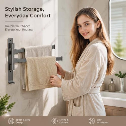 2-5 Arms Swivel Towel Rack Bath Towel Holder with Hook Swing Arm Towel Rack Wall Mount for Bathroom Kitchen-Grey 2Arm - color: Grey, size: 2-arm