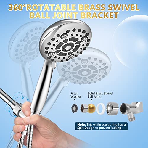 6 Spray Modes High Pressure Handheld Showerhead Set Upgraded | 5 Inches Shower Head with Handheld Spray Premium Chrome Handheld Shower Head 60 Inches Stainless Steel Hose-1-Min Install - color: ‎Premium Chrome