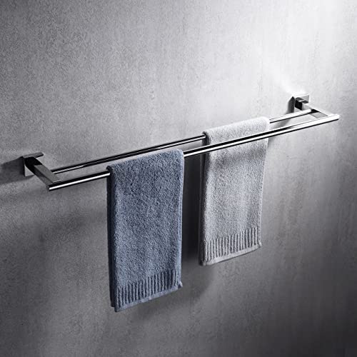 Miyili Bathroom Double Towel Bar 30-Inch Stainless Steel Bath Hand Towel Rack Wall Mount Polished Finish, A02C75B - color: Polished Steel, size: 30-Inch