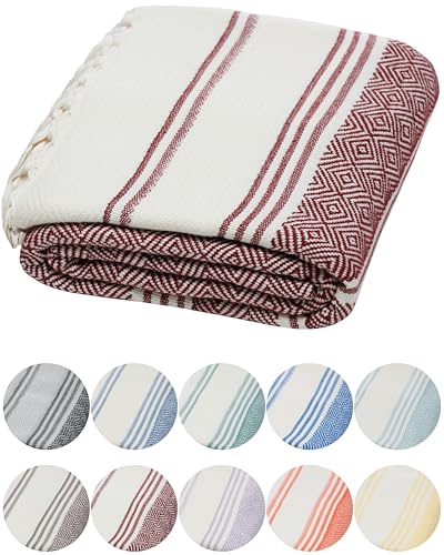 DEMMEX Organic Diamond Turkish Bath & Beach Towel | 100% Oeko-TEX Certified Turkish Cotton, Ultra-Soft, Quick-Dry, Lightweight, Compact & Oversized Luxury Peshtemal Towel, Prewashed, 71"x36", Burgundy - color: Burgundy