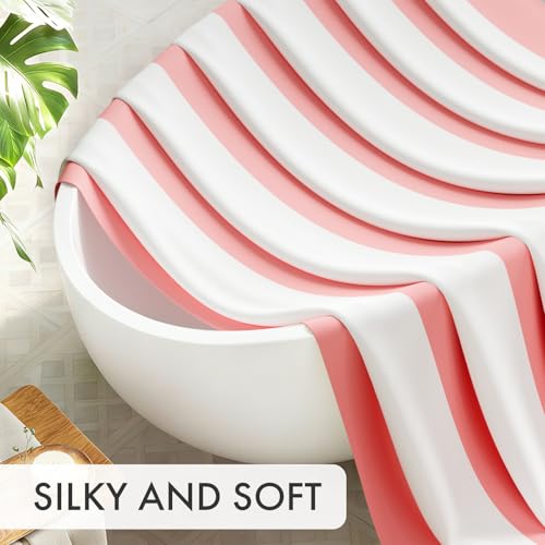 AmazerBath Pink Vertical Stripes Shower Curtain, Cute Pink Stripe Bathroom Shower Curtain with 12 Shower Curtain Hooks, Rustic Fabric Pink and White, 72x72 Inches - color: A- Pink Vertical Stripes+12 Metal Hooks, size: 72"W x 72"L (Pack of 1)
