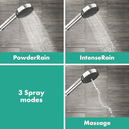 hansgrohe Pulsify S Wallbar Set 105 3-Jet 24", 1.75 GPM 1-Spray Handshower with Slide Bar and Hose in Chrome, 1.75 GPM, 24162001 - color: Chrome, size: 1.75 GPM, style: Wallbar with 4-inch Handheld Showerhead and Hose