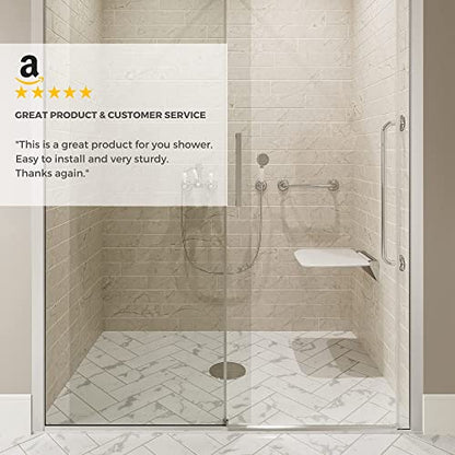 Folding Shower Seat Wall Mounted – Secure Fold Down Shower Bench, 350lbs Capacity, Space-Saving & Easy to Clean, Satin Nickel - color: Satin Nickel & White
