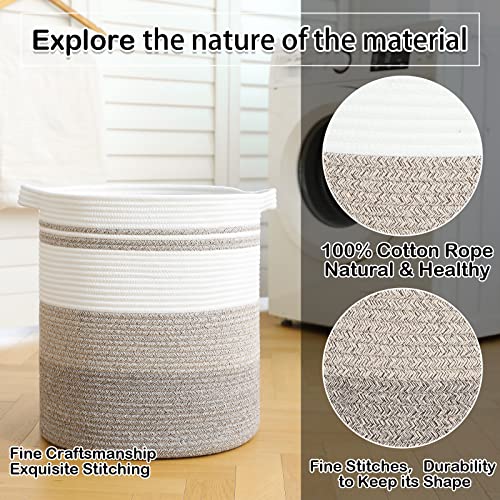 OIAHOMY 58L Laundry Baskets-Laundry Hamper, Storage Basket with Handles, Decorative Basket for Living room, Woven Storage Basket for Toys Bin, Pillows, Blankets, Clothes-18x16in-Gradient Brown | Tall Dirty Clothes Hamper with Handle,Blanket Basket,Decorat