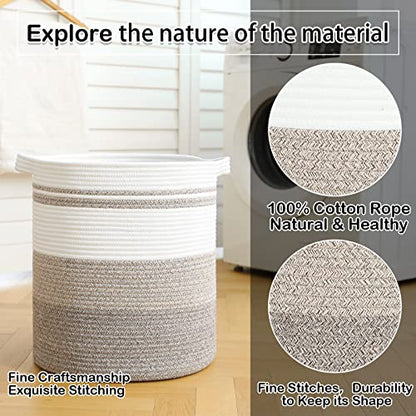 OIAHOMY 58L Laundry Baskets-Laundry Hamper, Storage Basket with Handles, Decorative Basket for Living room, Woven Storage Basket for Toys Bin, Pillows, Blankets, Clothes-18x16in-Gradient Brown | Tall Dirty Clothes Hamper with Handle,Blanket Basket,Decorat