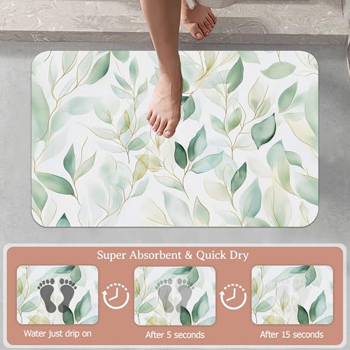 Eucalyptus Leaves Bathroom Rugs,Bath Mats for Bathroom,Sage Green Leaf Low Pile Absorbent Bath Mat,Rubber Backing Non Slip Washable Thin Quick Dry Door Mat 17x29.5 Inch - color: Eucalyptus Leaves,sage Green Leaf