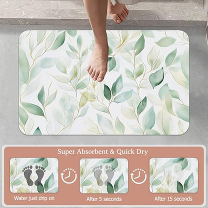 Eucalyptus Leaves Bathroom Rugs,Bath Mats for Bathroom,Sage Green Leaf Low Pile Absorbent Bath Mat,Rubber Backing Non Slip Washable Thin Quick Dry Door Mat 17x29.5 Inch - color: Eucalyptus Leaves,sage Green Leaf