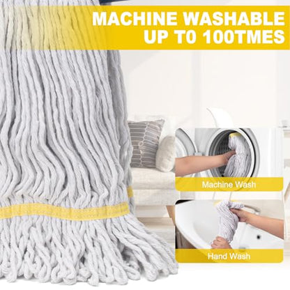 Commercial Mop with 2 Large Replacement Heads,Heavy Duty Industrial Mops | 59" Long Handle,for Floor Cleaning,Looped-End String Wet Cotton Mop for Home,Kitchen,Office,Garage,Concrete/Tile Floor - size: 1 Large Industrial Mop with 2 Mop Heads