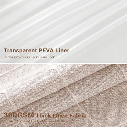 Taupe 3-in-1 Boho Linen Heavy Duty Shower Curtain with Liner, 72x72 | 330GSM Linen Blend, Waterproof Clear PEVA Liner, Heavy Duty Fabric, 12 Plastic Hooks, Rustic Bohemian Style, Machine Washable - color: Taupe With Liner, size: 72"W x 72"L (Pack of 1)