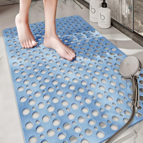 Tiamo Large Shower Mat Non Slip TPE Bathtub Mat Suction Cups for Elderly | 36x24inch rectangle,inside shower,big drain holes,quick dry,smooth tile floors,seniors,blue - color: Blue, size: 35.4" x 23.6" (Rectangular)