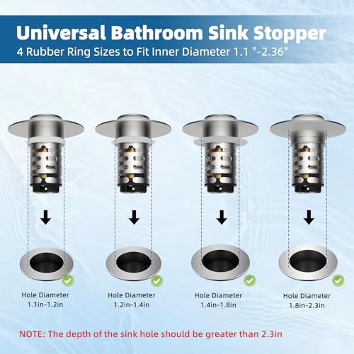 Universal Upgraded Bathroom Sink Drain Stopper Hair Catcher, Brushed Nickel | 4-IN-1 Pop-Up Sink Strainer with 2-Layer Removable Stainless Steel Basket, Anti-Clog Drain Plug for 1.1"-2.36" Basin - color: Brushed Nickel