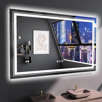 Snowdool 55 x 36 in LED Bathroom Mirror, Front and Backlit, Anti-Fog | Front and Backlit, Stepless Dimming, Anti-Fog, Memory Function - size: 55"L x 36"W