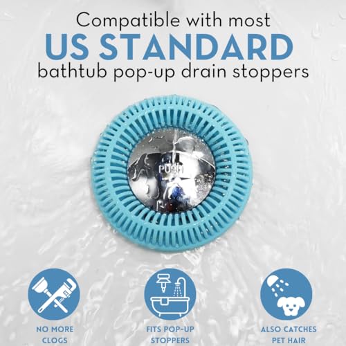 TubRing Pop-Up Drain Protector & Strainer Silicone Hair Catcher, Aqua | Easy snap-in design fits around bathtub stoppers. Customizable utility guard for clog prevention. Fits 1.85"- 2.16" drains. - color: Aqua
