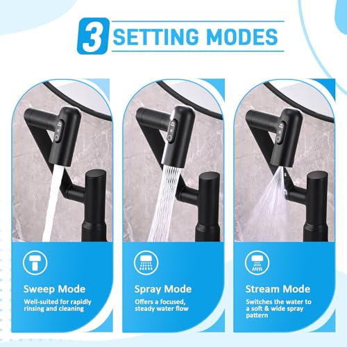 Bathroom Sink Faucet, Rotatable Faucet with Temperature Display in Celsius(Batteries-Free), 1080° Swivel | 3 Water Modes Black Faucet for Bathroom Kitchen Rv, LCF-2401, Matte Black - color: Matte Black - Celsius