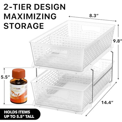 Simple Houseware 2 Tier Pull-Out Sliding Drawer Under Sink Storage, Clear | Great for Kitchen Bathroom Tray Shelf Organizer - color: Clear