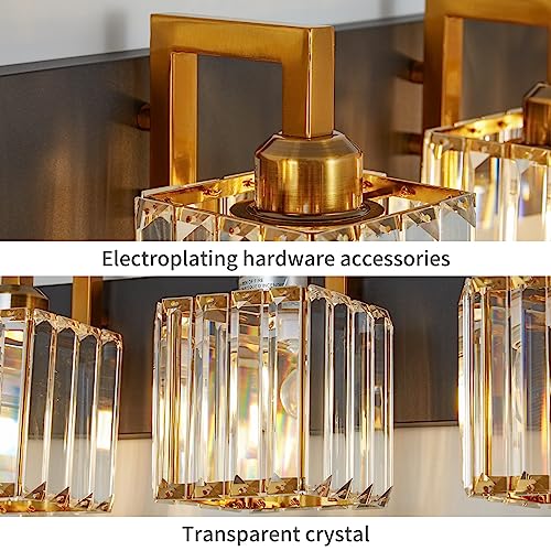 Modern Bathroom Vanity Light 4-Lights Black Gold Crystal Wall Lamp Bathroom Modern Crystal Vanity Lighting - color: Black+Gold Crooked, size: 4-light