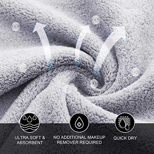 MOONQUEEN Microfiber Facial Cloths Fast Drying Washcloth 12 Pack - Premium Soft Makeup Remover Cloths - Highly Absorbent - color: White-grey, size: 12x12 Inch (Pack of 12)
