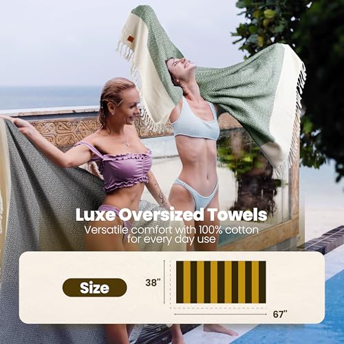 Gold CASE Turkish Beach Towel Set of 4 – 100% Cotton Large Turkish Bath Towels 67 x 38'' – Aphrodite Extra Large, Quick Dry & Sand Free Towels – Peshtemal for Pool – Black - color: Black, style: Aphrodite Beach Bath Towel