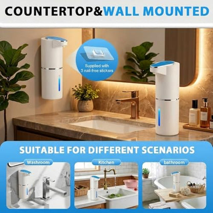 2 Pack Automatic Soap Dispenser, Touchless Electric Hand Sanitizer with 3 Gear Adjustable, Rechargeable 350ml with Infrared Motion Sensor IPX5 Waterproof for Kitchen, Bathroom, Office White Foam