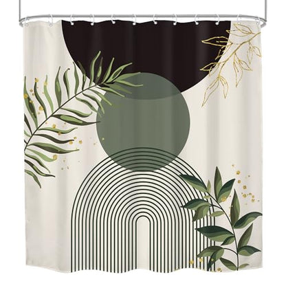 Dark Green Boho Black Bohemian Abstract Bathroom Shower Curtain Set | Teal Geometry look; 72"W x 72"L. waterproof HD print, quick-dry fabric and free hooks for easy setup. - color: A-04black Green, size: 72"W x 72"L (Pack of 1)