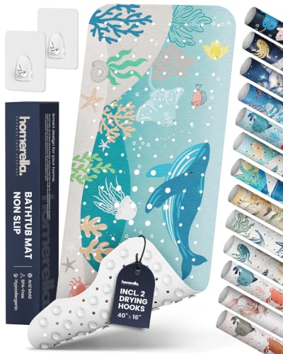 homerella Bathtub Mat Non-Slip Kids 39.3 x 15.7 Baby Bath Mat Anti-Mold | 100% BPA Free, Non Toxic, Mildew Resistant, Machine Washable, Extra Long Kids Bath Mat for Tub Non Slip, Toddler Bath Mat - color: Carribean Sea, size: 40" x 16" (Rectangular)