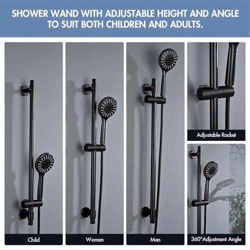 Adjustable 30-Inch Shower Slide Bar with 5-Function Handheld Shower Head, Stainless Steel Wall Mount Shower Slide Bar Set with Extra Hose (Oil Rubbed Bronze) - color: Oil Rubbed Bronze