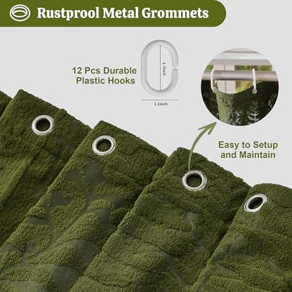 Olive Green Shower Curtain Lace Tropical Plant Textured Shower Curtain Sheer Farmhouse Fabric Shower Curtains for Bathroom 72 x 72 - color: Olive Green, size: 72"W x 72"L (Pack of 1)