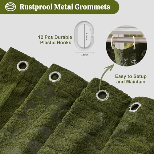 Extra Long Olive Green Shower Curtain Lace, 72 x 84 Tufted Tropical Plant Textured Shower Curtain Modern Chic Soft Fabric Shower Curtains for Bathroom - color: Olive Green, size: 72"W x 84"L (Pack of 1)