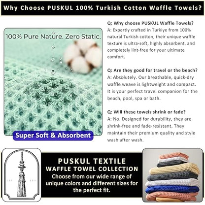 PÜSKÜL Natural 100% Turkish Cotton Waffle Bath Towels Set of 2, Extra-Large | Light Gray, Oversize 32x63" Bath sheet towel for bathroom & beach. Honeycomb-Waffle weave, Premium oeko-tex made in Turkey. - color: Gray, size: Bath Towels - Pack of 2
