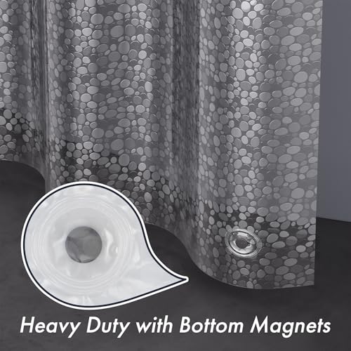 Bathway 8G Heavy Duty Shower Curtain Liner, 72 x 72 Inch EVA 3D Pebble Pattern Bathroom Liner with 3 Bottom Magnets & 12 Hooks, Waterproof Translucent Shower Liner for Bathroom & Stall