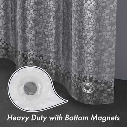 Bathway 8G Heavy Duty Shower Curtain Liner, 72 x 72 Inch EVA 3D Pebble Pattern Bathroom Liner with 3 Bottom Magnets & 12 Hooks, Waterproof Translucent Shower Liner for Bathroom & Stall