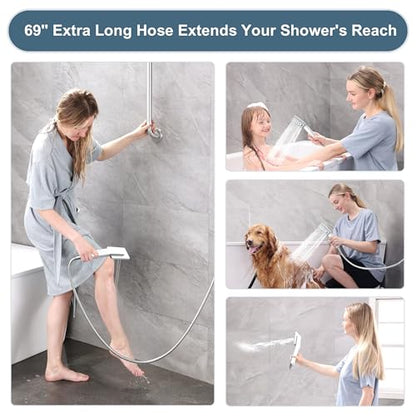 BRIGHT SHOWERS High Pressure Rain Shower Head Combo with Double Extension Arm, 8 Inch Rainfall Shower Head with Handheld Spray, Height Adjustable Dual Square Showerhead Set, Chrome - color: Chrome, style: Dual Shower Head with Extension Arm